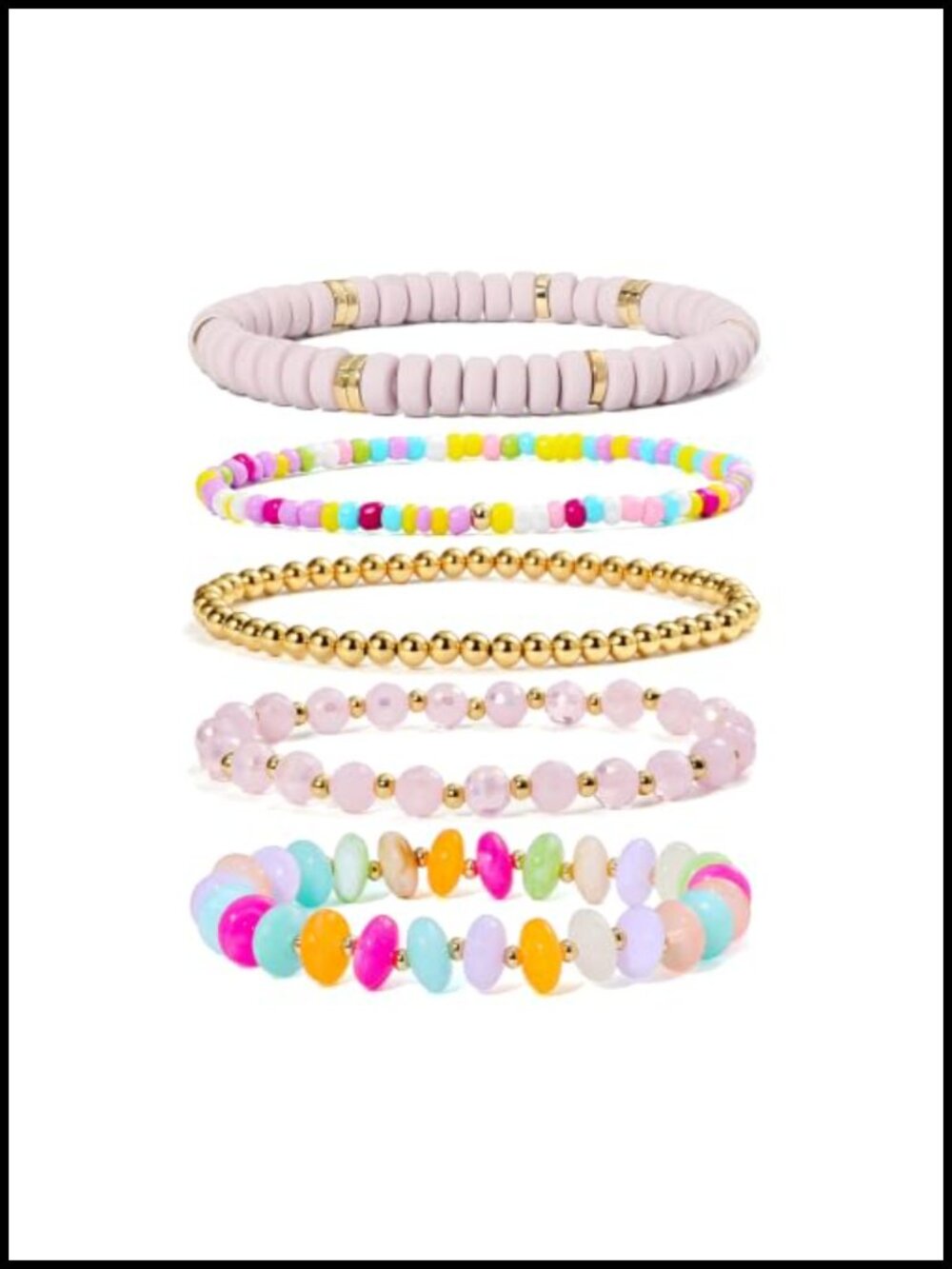 Gold Plated Beaded Stretch Bracelet Bohemian Hypoallergenic Waterproof Jewelry